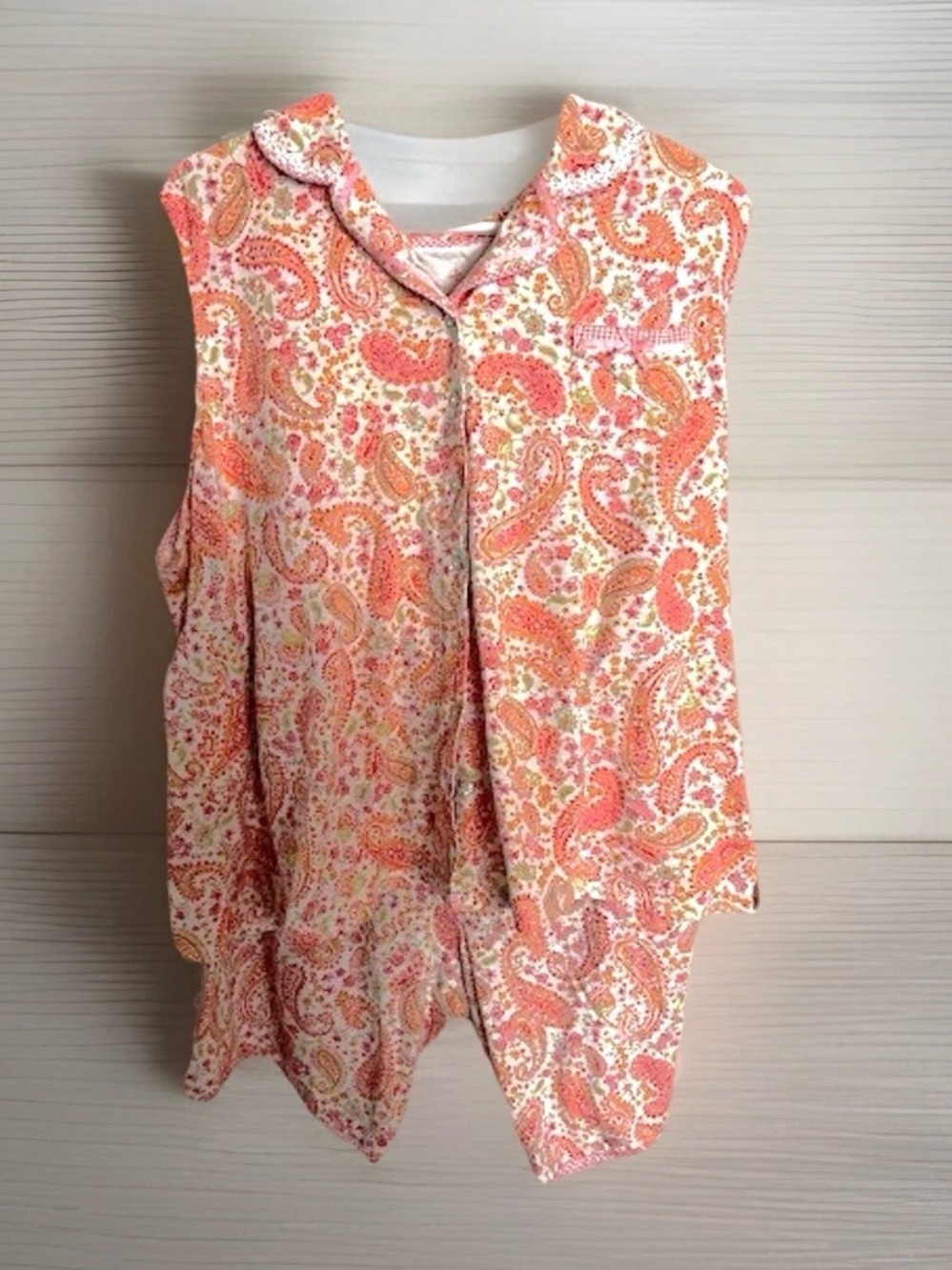 Aria 2 Pc. Pajama Set Paisley Sleeveless Top & Shorts Size 2X Orange & White
